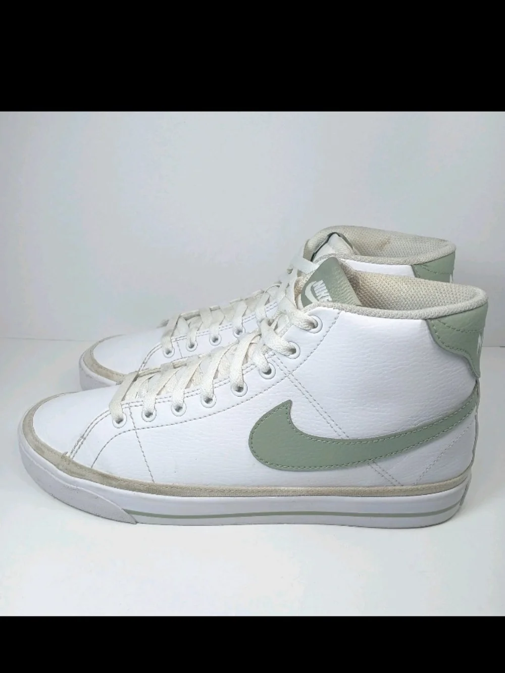 Nike Women’s White Court Legacy High-Top Sneakers with Light Green Swoosh